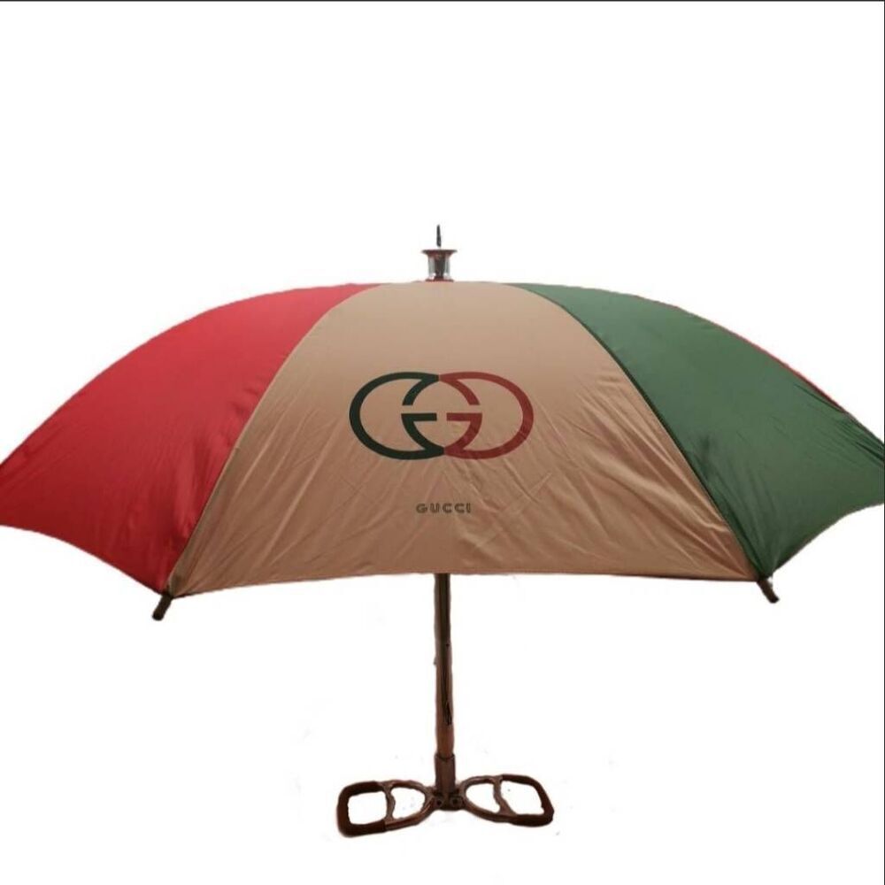 Vintage 1970s–80s Gucci GG Tricolor Umbrella | Italian Luxury Icon